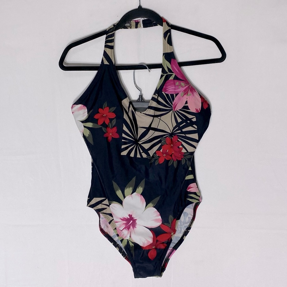 Cole Of California Red Black Tropical Print One Piece Bathing Suit Swimsuit 14